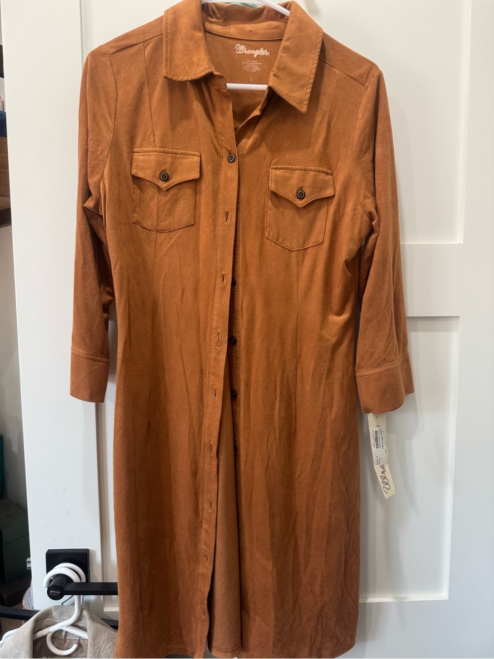 NWT Wrangler Western Long Sleeve Button-Front Faux Suede Shirt Dress Size S